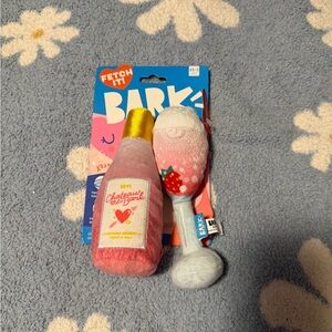 Bark Pink and Gold Dog Toy Set - Champagne Bottle & Strawberry Champagne Glass